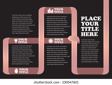 Infographic Vector Background template design in black with brown ribbon framing copy space with white text