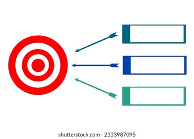 Infographic vector for business challenge concept with three arrows shooting toward target sign isolated on white background, Arrow icon and label for text