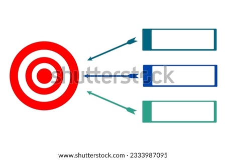 Infographic vector for business challenge concept with three arrows shooting toward target sign isolated on white background, Arrow icon and label for text