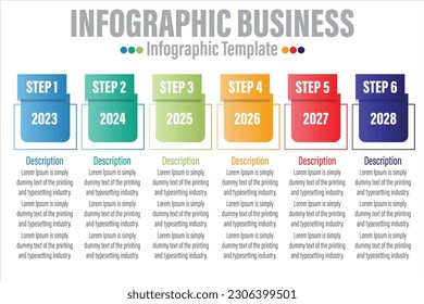 Infographic vector Business colorful template design simple shiny bar 6 Steps, 6 options or steps iisolated Minimal style. You can used for Marketing process, workflow presentations layout, print ad.