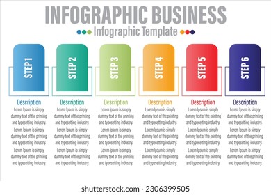 Infographic vector Business colorful template design simple shiny bar 6 Steps, 6 options or steps iisolated Minimal style. You can used for Marketing process, workflow presentations layout, print ad.