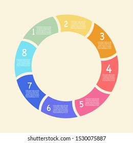 Infographic vector. Business process. Timeline infographics with 8 steps in circles. Vector chart. Workflow layout, process diagram, flow chart.