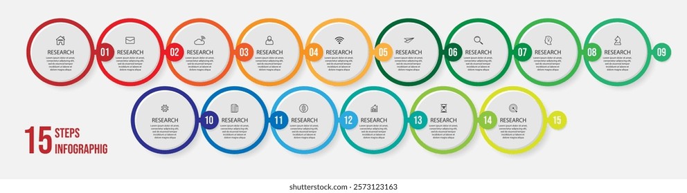 infographic vector design 15 interconnected parts, there are icons, numbers and colors that are good for your business