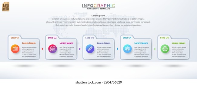 Infographic vector design Business colorful template folder. circle icon 5 options in minimal style. You can used for Marketing process, workflow presentations layout, flow chart, print ad.