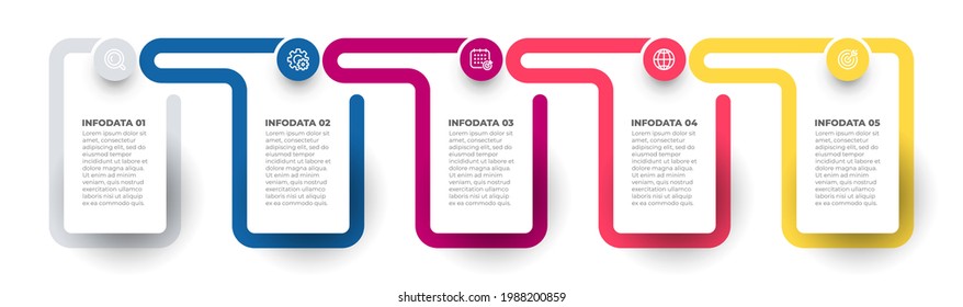 Infographic vector design element with icon and modern square template. Timeline process with 5 options, steps or parts.