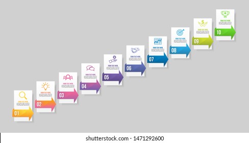 Infographic Vector Design Template with 10 Options Steps. Business Data Visualization Timeline with Marketing Icons most useful can be used for presentation, diagrams, annual reports, workflow layout 