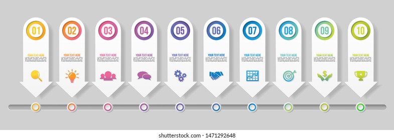 Infographic Vector Design Template with 10 Options Steps. Business Data Visualization Timeline with Marketing Icons most useful can be used for presentation, diagrams, annual reports, workflow layout 