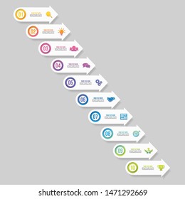 Infographic Vector Design Template with 10 Options Steps. Business Data Visualization Timeline with Marketing Icons most useful can be used for presentation, diagrams, annual reports, workflow layout 