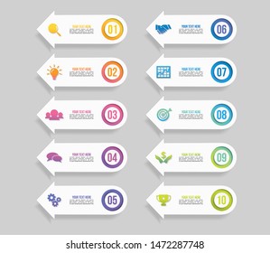 Infographic Vector Design Template with 10 Options Steps. Business Data Visualization Timeline with Marketing Icons most useful can be used for presentation, diagrams, annual reports, workflow layout 