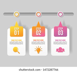 Infographic Vector Design Template with 3 Options Steps. Business Data Visualization Timeline with Marketing Icons most useful can be used for presentation, diagrams, annual reports, workflow layout 