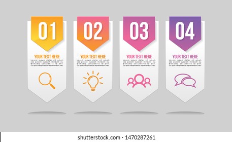 Infographic Vector Design Template with 4 Options Steps. Business Data Visualization Timeline with Marketing Icons most useful can be used for presentation, diagrams, annual reports, workflow layout 