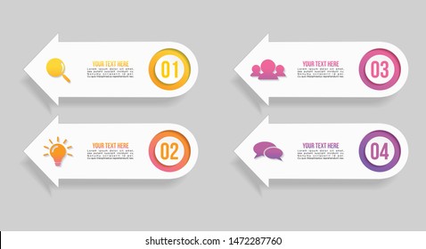 Infographic Vector Design Template with 4 Options Steps. Business Data Visualization Timeline with Marketing Icons most useful can be used for presentation, diagrams, annual reports, workflow layout 