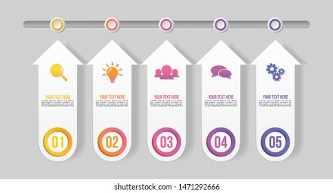 Infographic Vector Design Template with 5 Options Steps. Business Data Visualization Timeline with Marketing Icons most useful can be used for presentation, diagrams, annual reports, workflow layout 