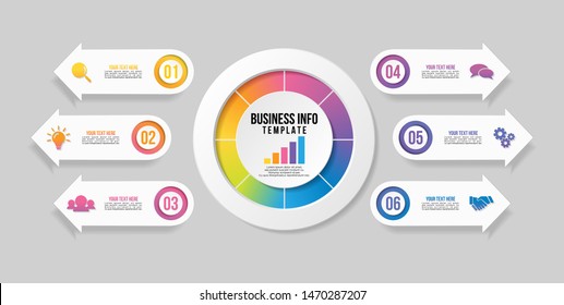 Infographic Vector Design Template with 6 Options Steps. Business Data Visualization Timeline with Marketing Icons most useful can be used for presentation, diagrams, annual reports, workflow layout 