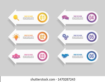Infographic Vector Design Template with 6 Options Steps. Business Data Visualization Timeline with Marketing Icons most useful can be used for presentation, diagrams, annual reports, workflow layout 
