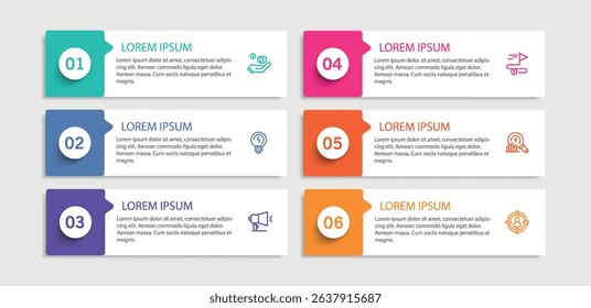  Infographic vector design template with 6 options, steps or processes. Can be used for workflow layout, diagram, annual report, web design