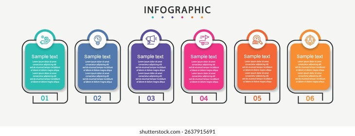  Infographic vector design template with 6 options, steps or processes. Can be used for workflow layout, diagram, annual report, web design
