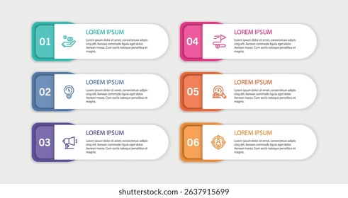  Infographic vector design template with 6 options, steps or processes. Can be used for workflow layout, diagram, annual report, web design