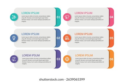Infographic vector design template with 6 options, steps or processes. Can be used for workflow layout, diagram, annual report, web design