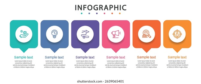 Infographic vector design template with 6 options, steps or processes. Can be used for workflow layout, diagram, annual report, web design