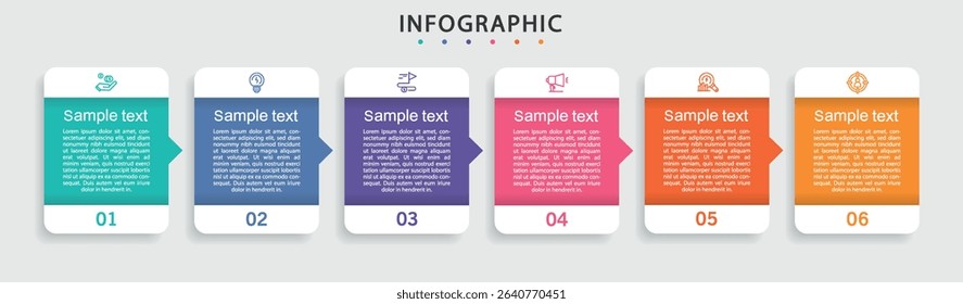 Infographic vector design template with 6 options, steps or processes. Can be used for workflow layout, diagram, annual report, web design