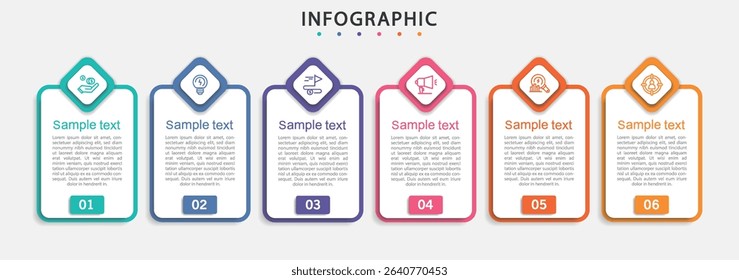 Infographic vector design template with 6 options, steps or processes. Can be used for workflow layout, diagram, annual report, web design