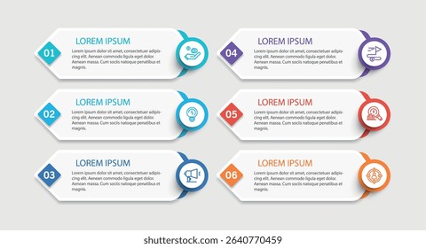 Infographic vector design template with 6 options, steps or processes. Can be used for workflow layout, diagram, annual report, web design