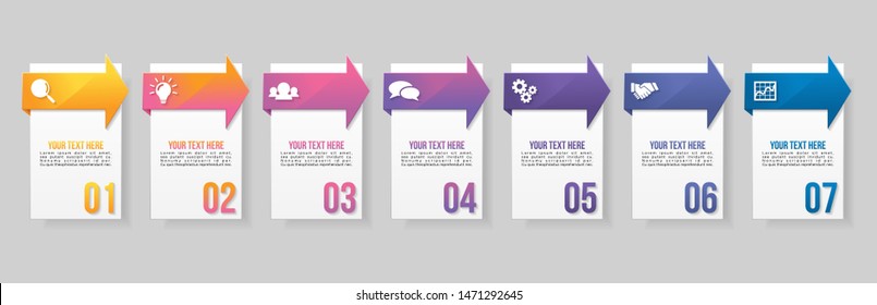 Infographic Vector Design Template with 7 Options Steps. Business Data Visualization Timeline with Marketing Icons most useful can be used for presentation, diagrams, annual reports, workflow layout 