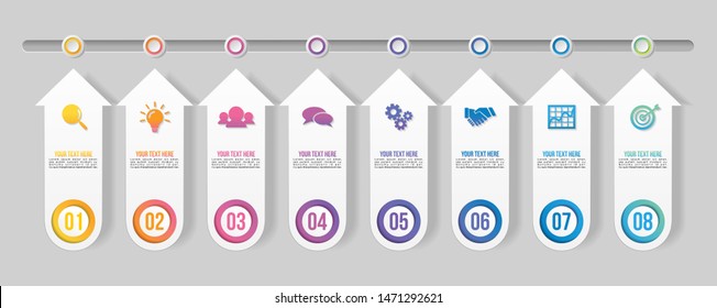 Infographic Vector Design Template with 8 Options Steps. Business Data Visualization Timeline with Marketing Icons most useful can be used for presentation, diagrams, annual reports, workflow layout 