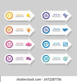 Infographic Vector Design Template with 8 Options Steps. Business Data Visualization Timeline with Marketing Icons most useful can be used for presentation, diagrams, annual reports, workflow layout 
