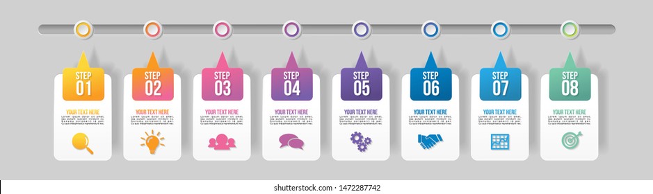 Infographic Vector Design Template with 8 Options Steps. Business Data Visualization Timeline with Marketing Icons most useful can be used for presentation, diagrams, annual reports, workflow layout 