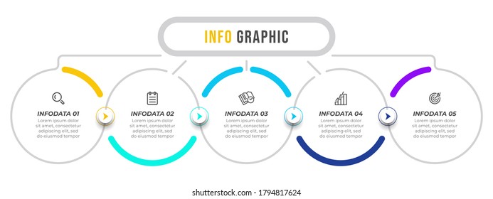  Infographic vector design template with arrows and icons. Business concept with 5 options or steps. Can be used for presentations, annual report, info chart. 