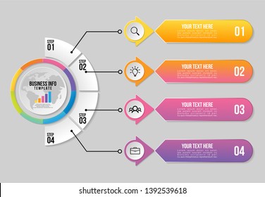 Infographic Vector Design Template. Business Data Visualization Timeline with Marketing Icons most useful can be used for presentation, diagrams, annual reports, workflow layout with 4 Options Steps