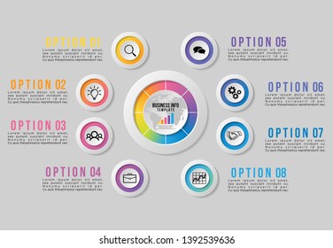 Infographic Vector Design Template. Business Data Visualization Timeline with Marketing Icons most useful can be used for presentation, diagrams, annual reports, workflow layout with Options and Steps