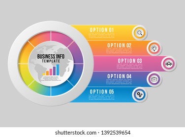 Infographic Vector Design Template. Business Data Visualization Timeline with Marketing Icons most useful can be used for presentation, diagrams, annual reports, workflow layout with Options and Steps