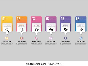Infographic Vector Design Template. Business Data Visualization Timeline with Marketing Icons most useful can be used for presentation, diagrams, annual reports, workflow layout with 6 Options Steps