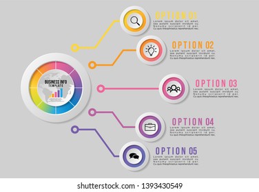 Infographic Vector Design Template. Business Data Visualization Timeline with Marketing Icons most useful can be used for presentation, diagrams, annual reports, workflow layout with 5 Options Steps
