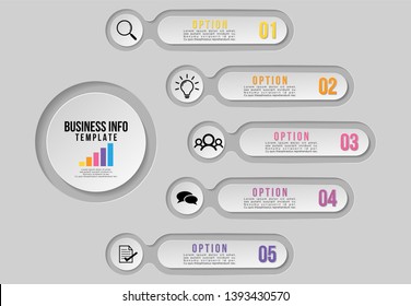 Infographic Vector Design Template. Business Data Visualization Timeline with Marketing Icons most useful can be used for presentation, diagrams, annual reports, workflow layout with 5 Options Steps