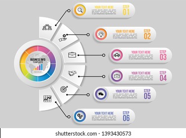 Infographic Vector Design Template. Business Data Visualization Timeline with Marketing Icons most useful can be used for presentation, diagrams, annual reports, workflow layout with 6 Options Steps