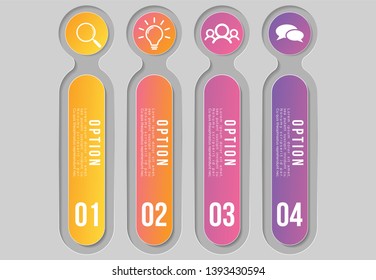 Infographic Vector Design Template. Business Data Visualization Timeline with Marketing Icons most useful can be used for presentation, diagrams, annual reports, workflow layout with 4 Options Steps