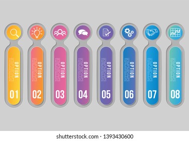 Infographic Vector Design Template. Business Data Visualization Timeline with Marketing Icons most useful can be used for presentation, diagrams, annual reports, workflow layout with Options and Steps