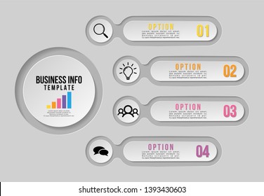 Infographic Vector Design Template. Business Data Visualization Timeline with Marketing Icons most useful can be used for presentation, diagrams, annual reports, workflow layout with 4 Options Steps