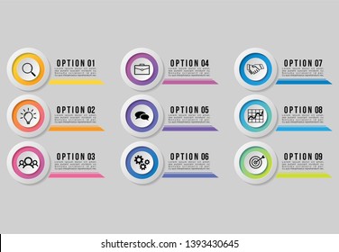 Infographic Vector Design Template. Business Data Visualization Timeline with Marketing Icons most useful can be used for presentation, diagrams, annual reports, workflow layout with Options and Steps
