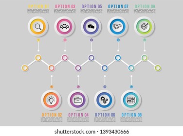 Infographic Vector Design Template. Business Data Visualization Timeline with Marketing Icons most useful can be used for presentation, diagrams, annual reports, workflow layout with Options and Steps