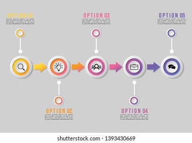 Infographic Vector Design Template. Business Data Visualization Timeline with Marketing Icons most useful can be used for presentation, diagrams, annual reports, workflow layout with 5 Options Steps