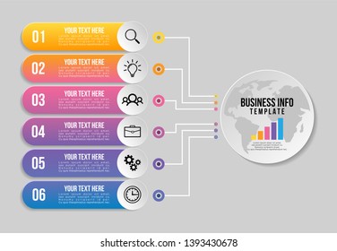 Infographic Vector Design Template. Business Data Visualization Timeline with Marketing Icons most useful can be used for presentation, diagrams, annual reports, workflow layout with 6 Options Steps