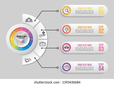 Infographic Vector Design Template. Business Data Visualization Timeline with Marketing Icons most useful can be used for presentation, diagrams, annual reports, workflow layout with 4 Options Steps