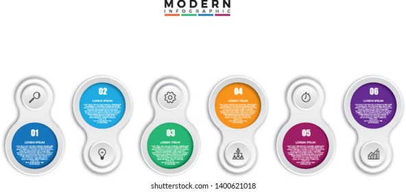 Infographic Vector Design Template. Business Data Visualization Timeline with Marketing Icons most useful can be used for presentation, diagrams, annual reports, workflow layout with 6 Options Steps