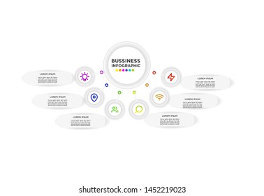 Infographic Vector Design Template. Business Data Visualization Timeline with Marketing Icons most useful can be used for presentation, diagrams, annual reports, workflow layout with 6 Options Steps