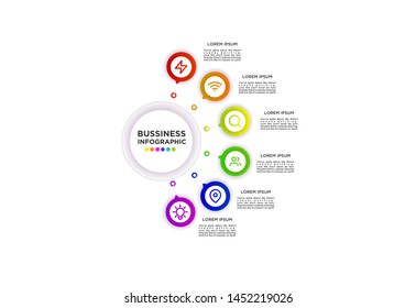 Infographic Vector Design Template. Business Data Visualization Timeline with Marketing Icons most useful can be used for presentation, diagrams, annual reports, workflow layout with 6 Options Steps